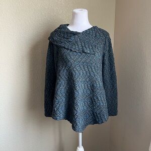 SNO SKINS grey and blue textured long sleeve sweater | small